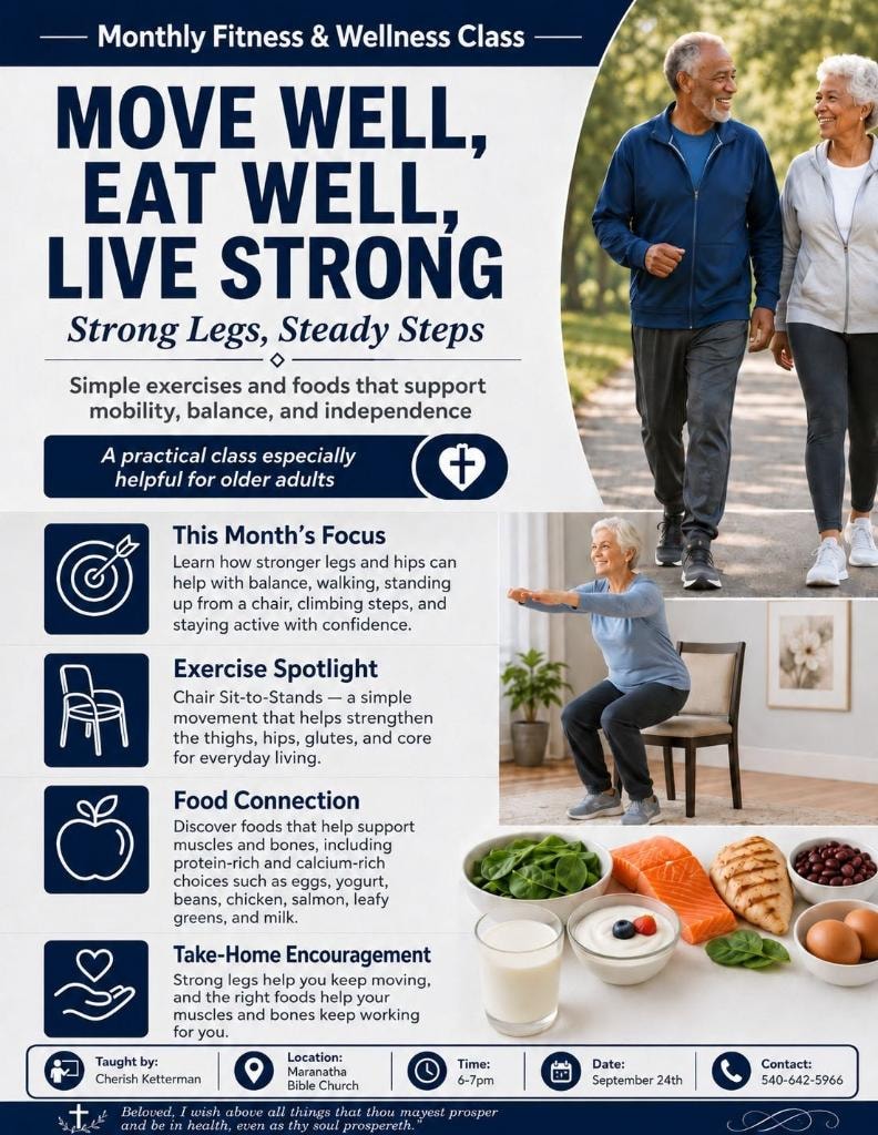 Monthly Fitness & Wellness Class: Move Well, Eat Well, Live Strong flyer